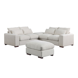 Pemberly Row Fabric Modular Sectional Sofa & Chaise w/2 Ottomans in Beige