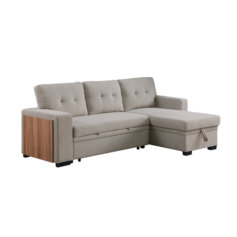 Pemberly Row Fabric Reversible Side Compartment Sectional Sofa Bed - Light Gray