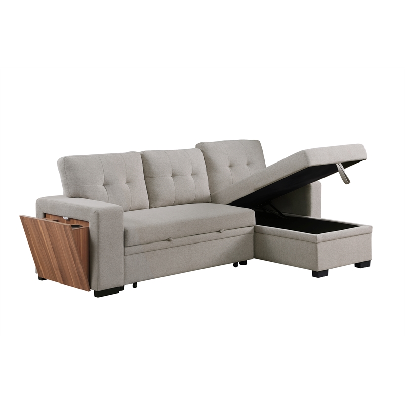 Pemberly Row Fabric Reversible Side Compartment Sectional Sofa Bed - Light Gray