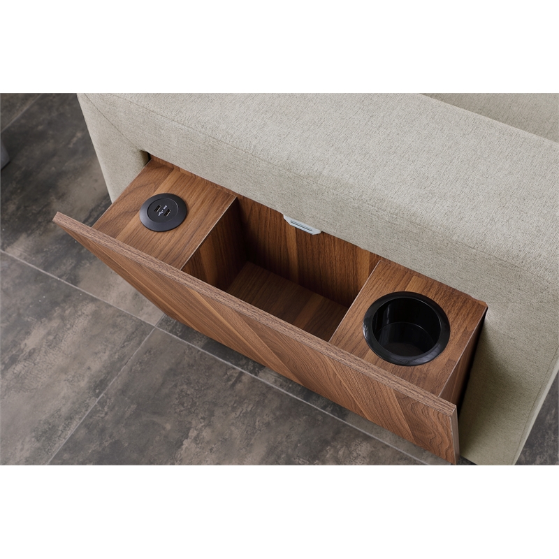 Pemberly Row Fabric Reversible Side Compartment Sectional Sofa Bed - Light Gray