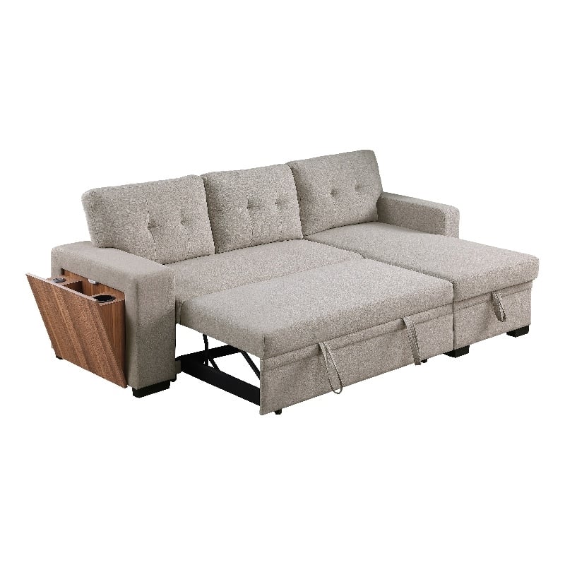 Pemberly Row Fabric Reversible Side Compartment Sectional Sofa Bed - Light Gray