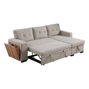 Pemberly Row Fabric Reversible Side Compartment Sectional Sofa Bed - Light Gray