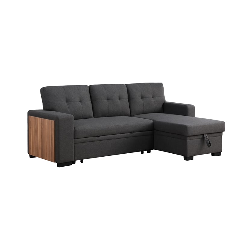 Pemberly Row Fabric Reversible Side Compartment Sectional Sofa Bed - Dark Gray