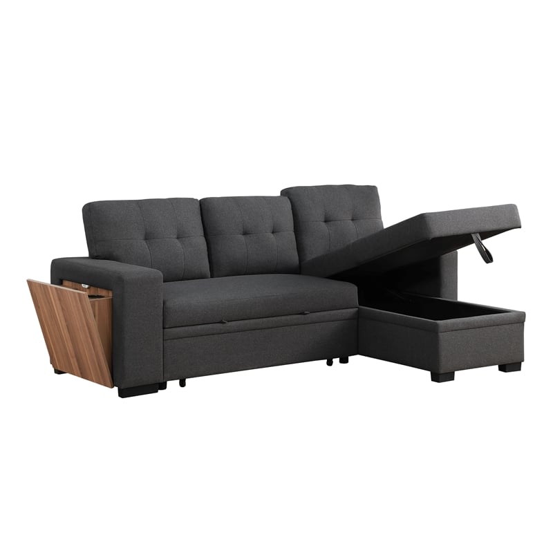 Pemberly Row Fabric Reversible Side Compartment Sectional Sofa Bed - Dark Gray