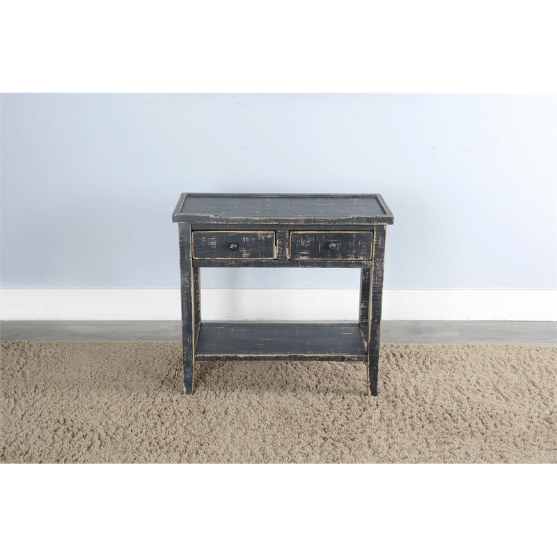 Pemberly Row Traditional Black Sand Solid Wood Side Table with 2 Drawers