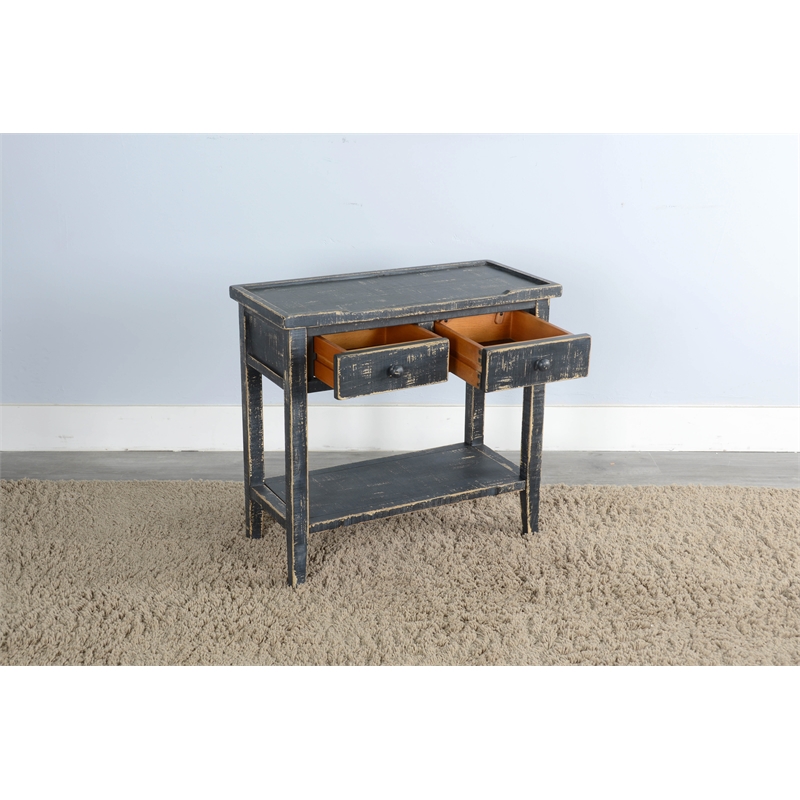 Pemberly Row Traditional Black Sand Solid Wood Side Table with 2 Drawers