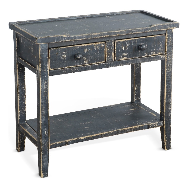 Pemberly Row Traditional Black Sand Solid Wood Side Table with 2 Drawers