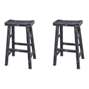 Pemberly Row Farmhouse 30&quot Mahogany Wood Saddle Seat Stool in Black (Set of 2)