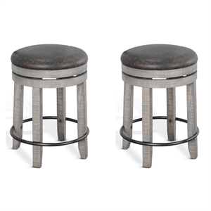 Pemberly Row Modern Gray 24&quotH Swivel Wood Stool with Cushion Seat (Set of 2)