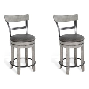 Pemberly Row Gray 24&quotH Swivel Wood Barstool with Cushion Seat (Set of 2)