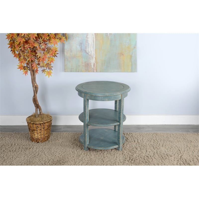 Pemberly Row Green Sea Grass Solid Wood and Veneers Side Table