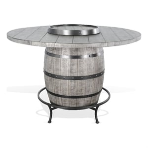 Pemberly Row Round Mahogany Pub Table with Wine Barrel Base in Gray