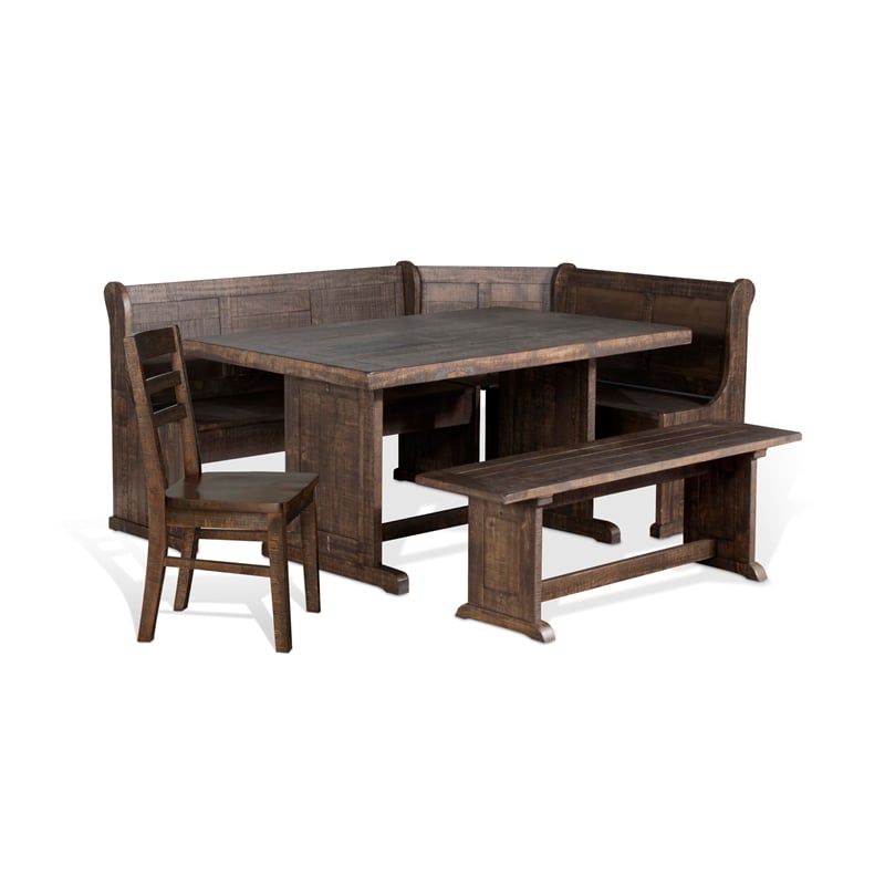Pemberly Row Farmhouse Wood 4 Piece Breakfast Nook Set in Tobacco Leaf