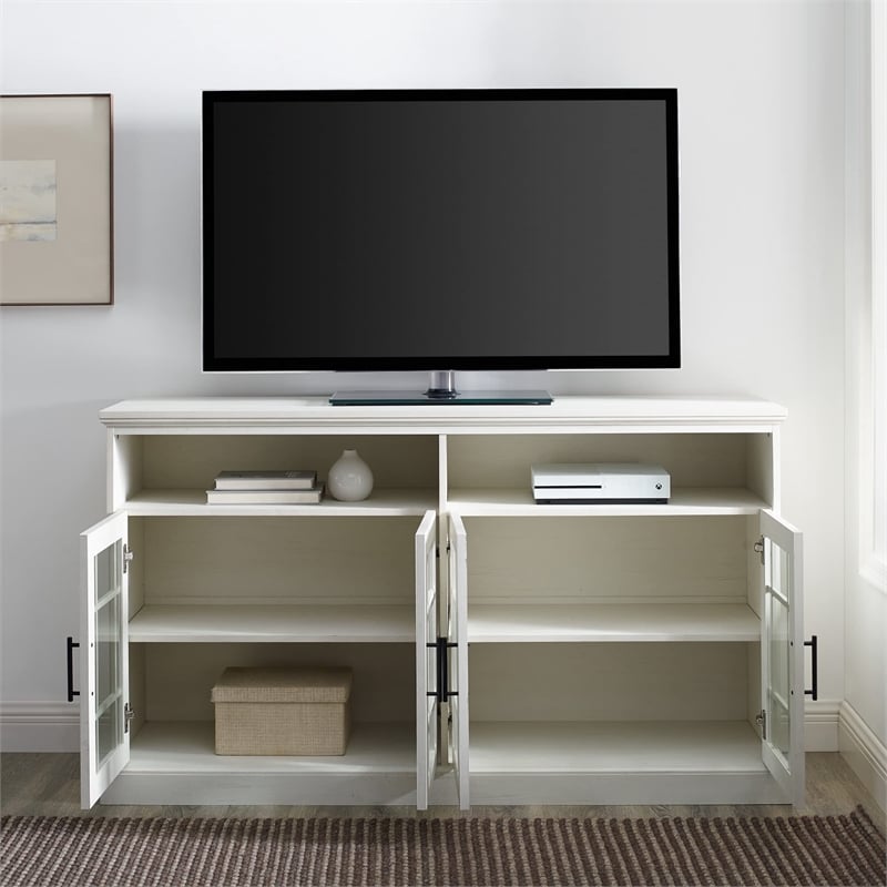 Pemberly Row Windowpane Glass Door Tall TV Stand for TVs up to 65