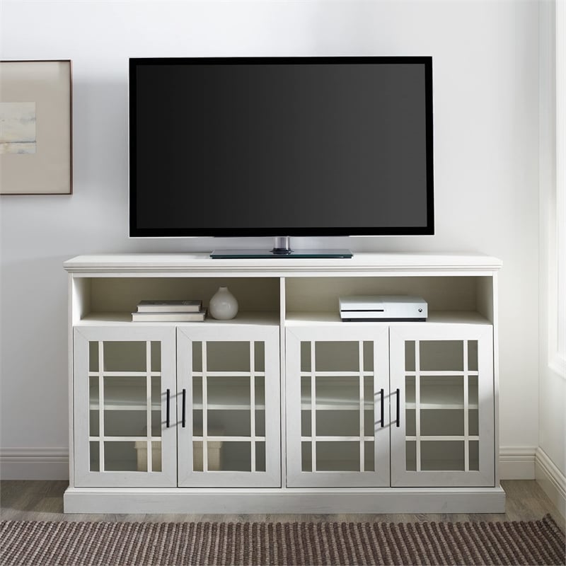 Pemberly Row Windowpane Glass Door Tall TV Stand for TVs up to 65