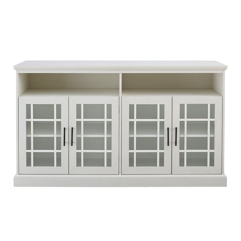 Pemberly Row Windowpane Glass Door Tall TV Stand for TVs up to 65