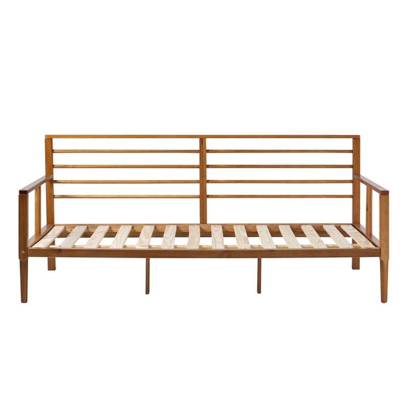 Pemberly Row Spindle Tapered Front Legs Solid Wood Daybed in Brown/Caramel