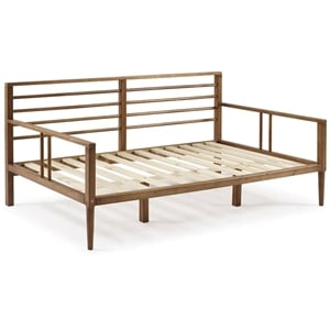 Pemberly Row Spindle Tapered Front Legs Solid Wood Daybed in Brown/Caramel