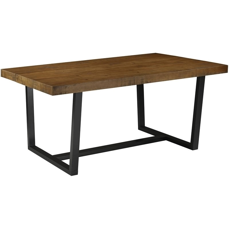 Pemberly Row Modern Farmhouse Solid Plank Top Dining Table in Rustic Oak
