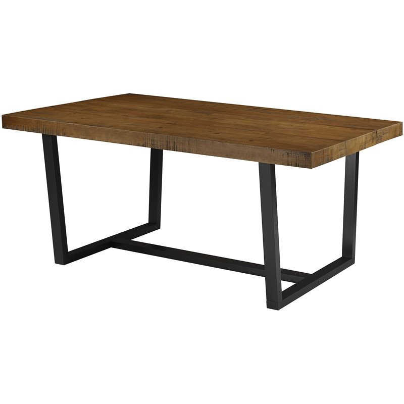 Pemberly Row Modern Farmhouse Solid Plank Top Dining Table in Rustic Oak