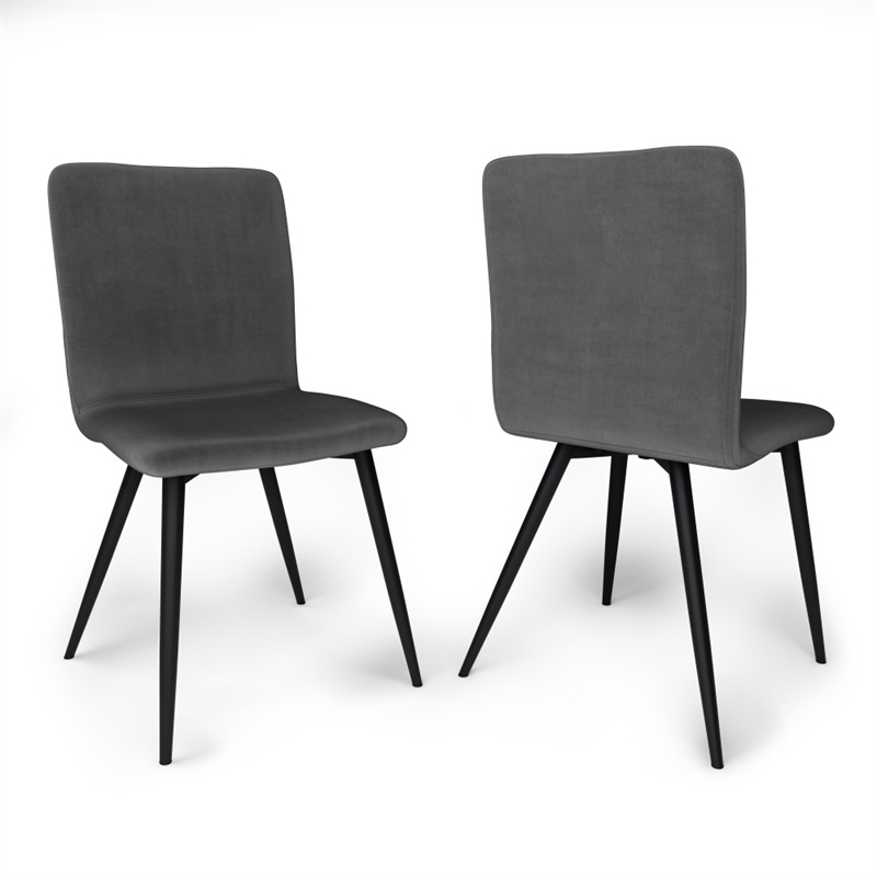 Pemberly Row Mid-Century Dining Chair (Set of 2) in Dark Gray Velvet Fabric
