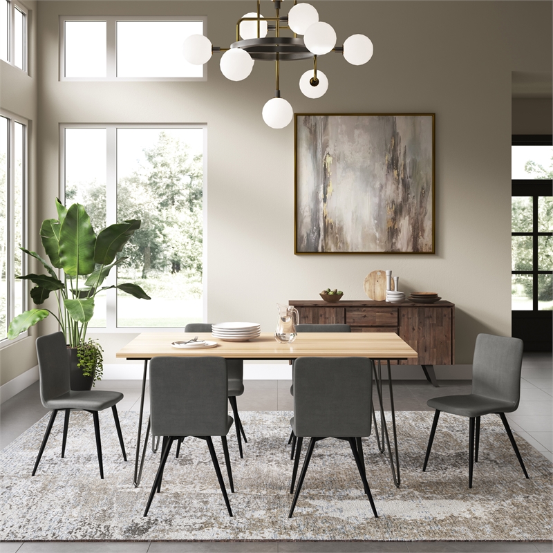Pemberly Row Mid-Century Dining Chair (Set of 2) in Dark Gray Velvet Fabric