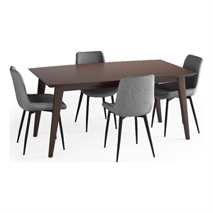 Pemberly Row 5-Piece Wood & Fabric Dining Set in Slate Gray/Java Brown