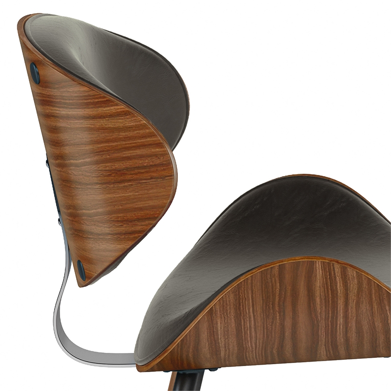 Pemberly Row Mid-Century Modern Dining Chair in Distressed Brown Faux Leather