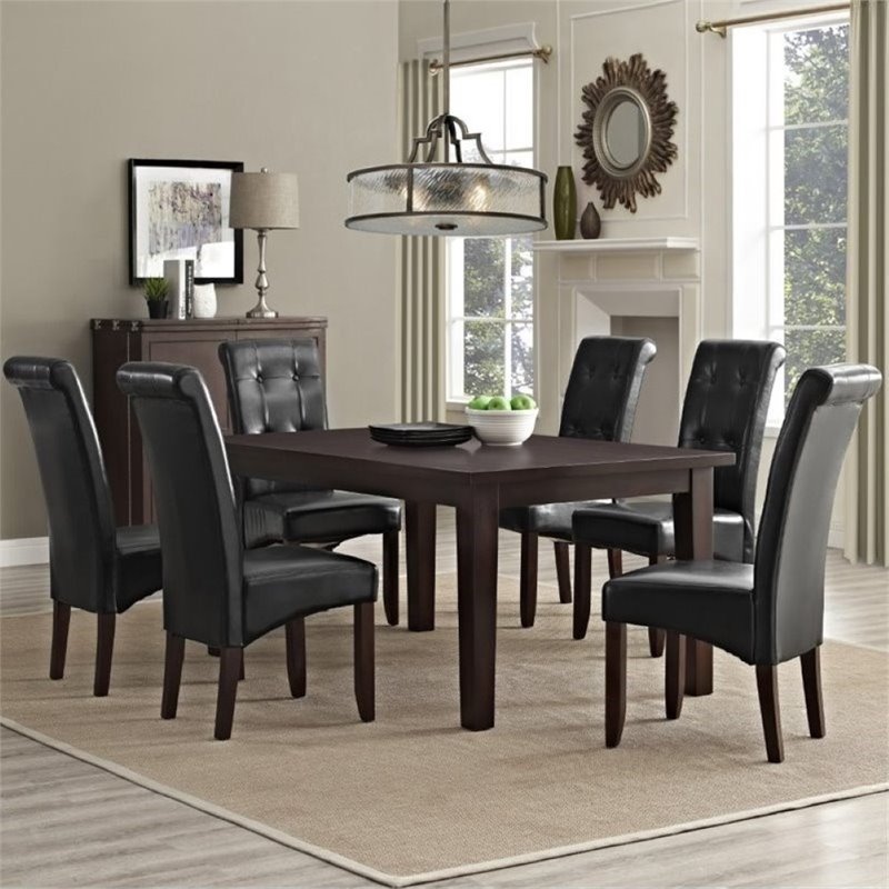 Pemberly Row 7 -Piece Wood Dining Set with 6 Dining Chairs in Black