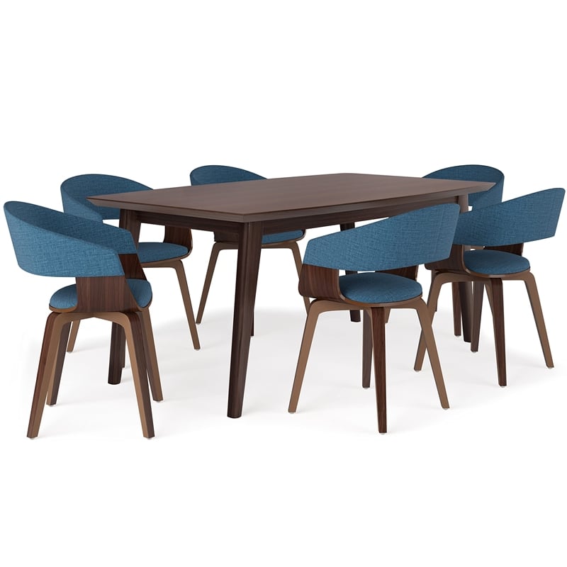 Pemberly Row 7-Piece Wood Dining Set with 6 Dining Chairs in Java Brown/Blue
