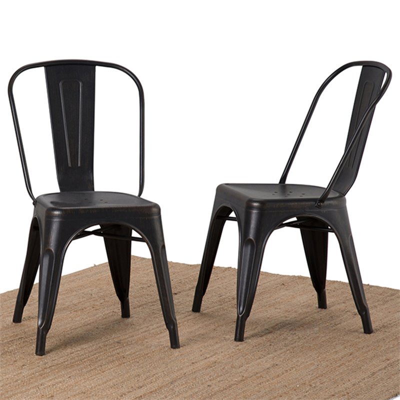 Pemberly Row Modern Metal Dining Side Chair in Black (Set of 2)