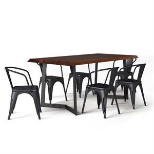 Pemberly Row 7 Piece Solid Mango Wood Dining Set in Black and Silver