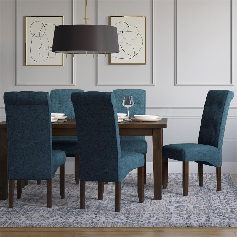 Pemberly Row Tufted Chair (Set of 2) in Denim Blue Linen Look Fabric