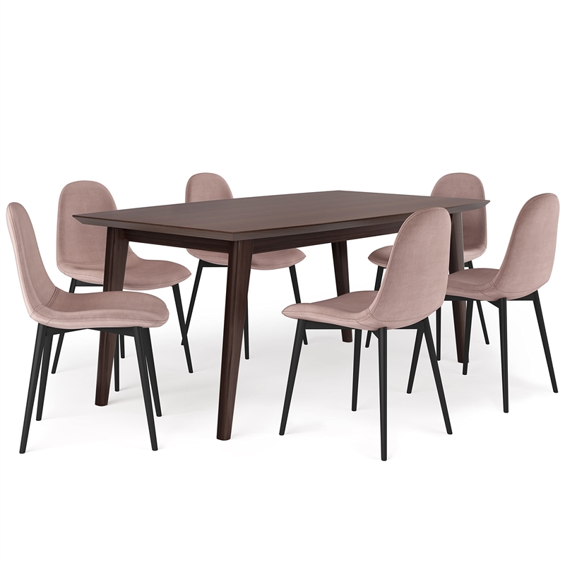 Pemberly Row Draper 7 Piece Dining Set in Rose and 66 inch Wide Table