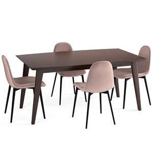 Pemberly Row Draper 5 Piece Dining Set in Rose and 66 inch Wide Table