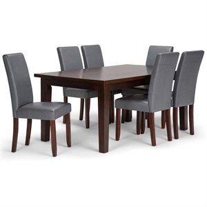 Pemberly Row 7 Pc Dining Set with 6 Chairs in Stone Gray Faux Leather