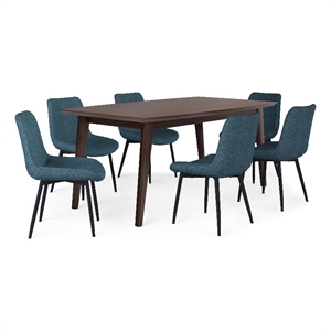 Pemberly Row Draper7Pc DiningSet with 6Dining Chairs in Blue&66&quotWD Table