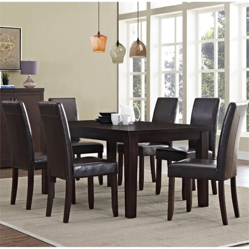 Pemberly Row 7 Pc Dining Set with 6 Chairs in Tanners Brown Faux Leather