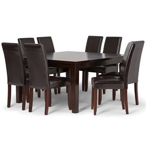 Pemberly Row 9 Pc Dining Set with 8 Chairs in Tanners Brown Faux Leather
