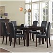 Pemberly Row 7 Pc Dining Set with 6 Chairs in Midnight Black Faux Leather