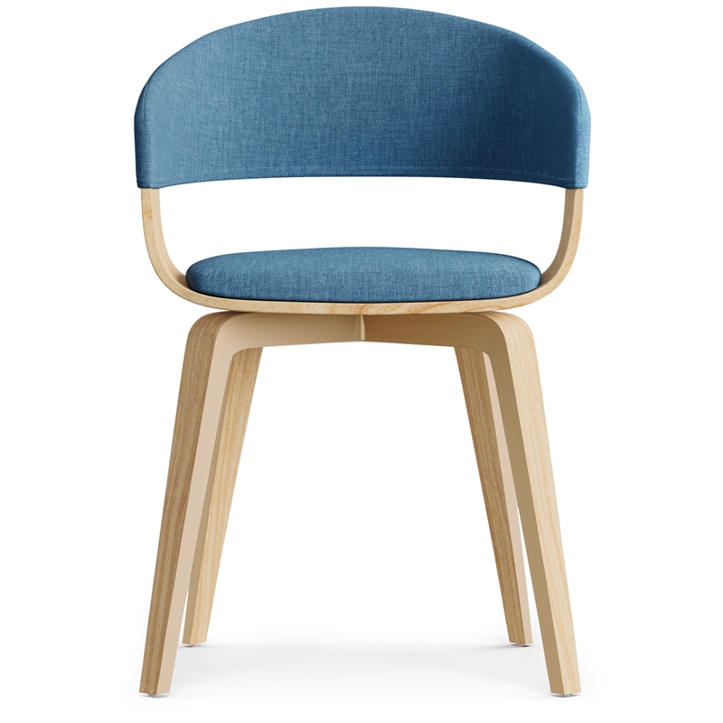 Pemberly Row Bentwood Dining Chair with Light Wood in Blue Polyester linen