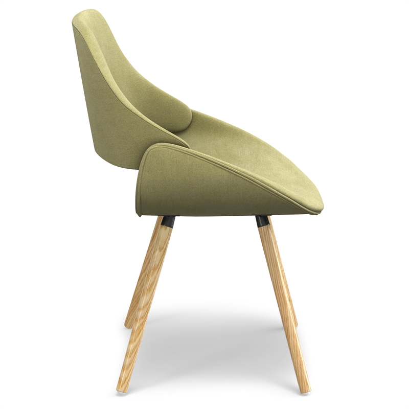 Pemberly Row Bentwood Dining Chair with Light Wood in Acid Green Woven Fabric