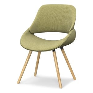 Pemberly Row Bentwood Dining Chair with Light Wood in Acid Green Woven Fabric