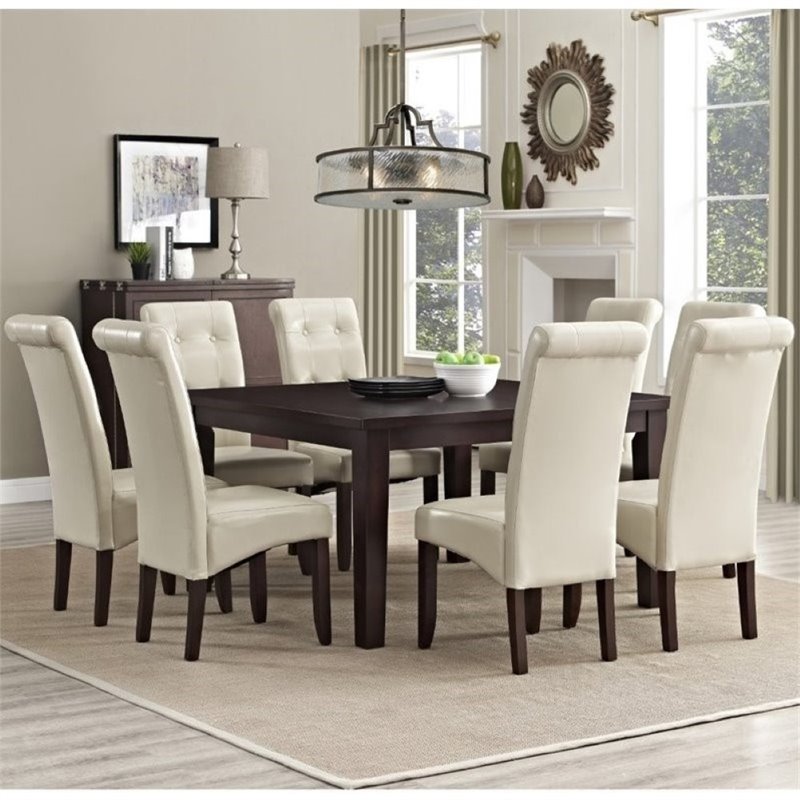 Pemberly Row 9 -Piece Wood Dining Set with 8 Dining Chairs in Brown/Cream