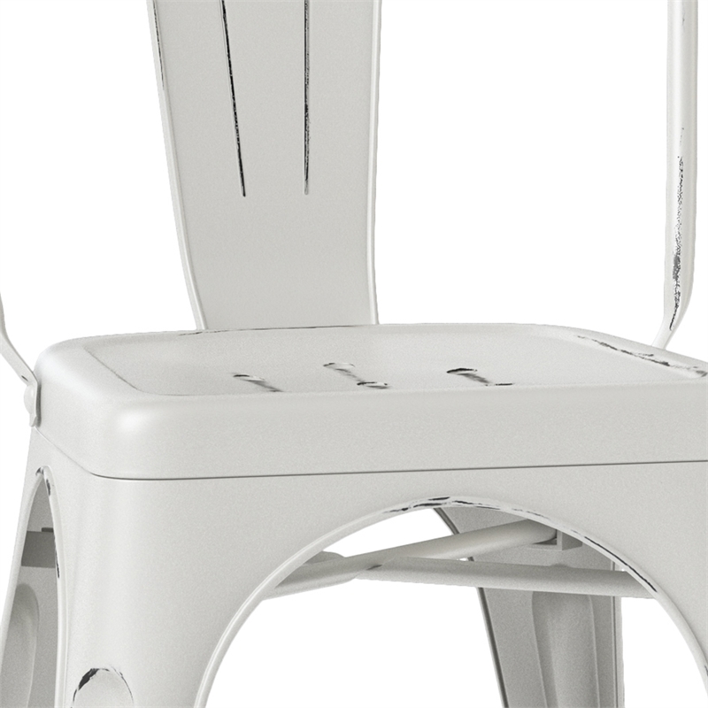 Pemberly Row Industrial Metal Dining Side Chair (Set of 2) in Distressed White