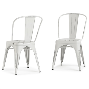 Pemberly Row Industrial Metal Dining Side Chair (Set of 2) in Distressed White