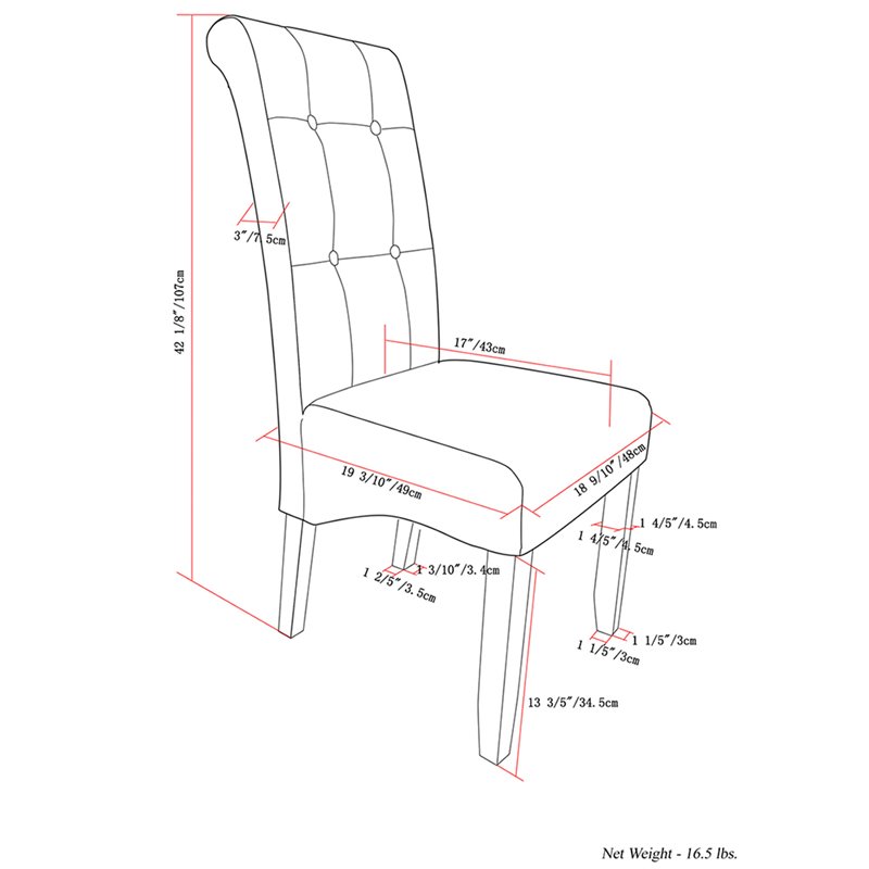 Pemberly Row Transitional Deluxe Tufted Chair (Set of 2) in Black Faux Leather