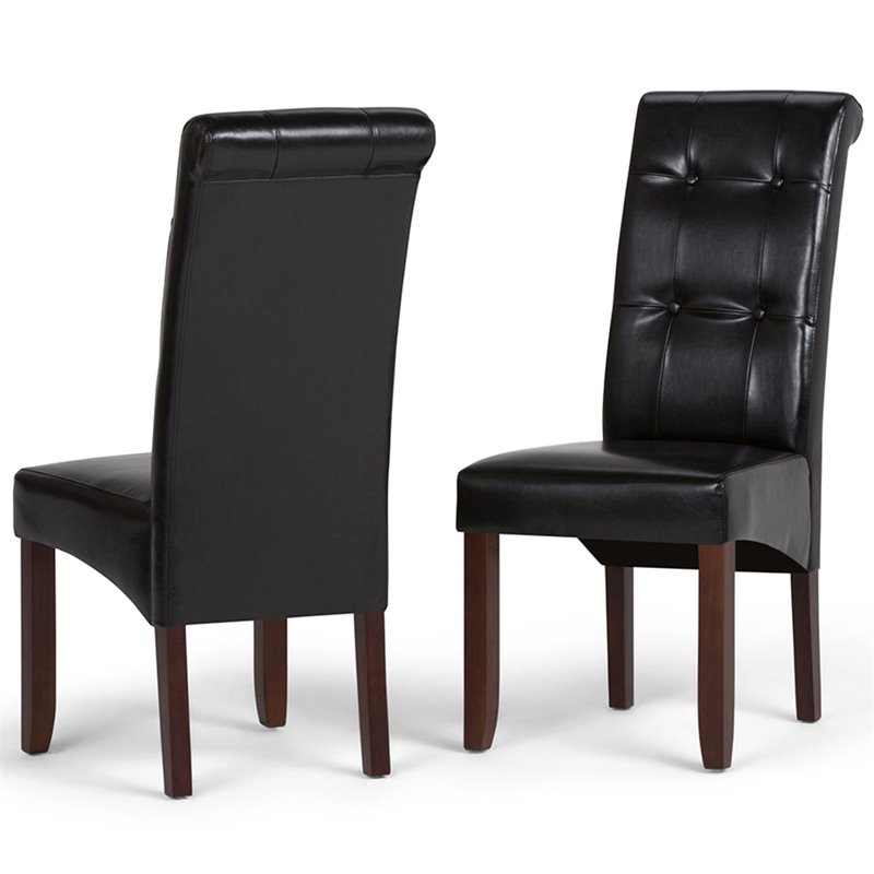 Pemberly Row Transitional Deluxe Tufted Chair (Set of 2) in Black Faux Leather