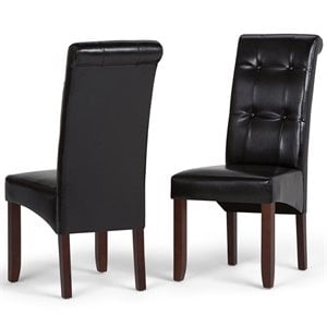 Pemberly Row Transitional Deluxe Tufted Chair (Set of 2) in Black Faux Leather