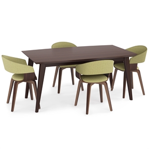 Pemberly Row 5-Piece Wood Dining Set w/4 Dining Chairs in Java Brown/Acid Green